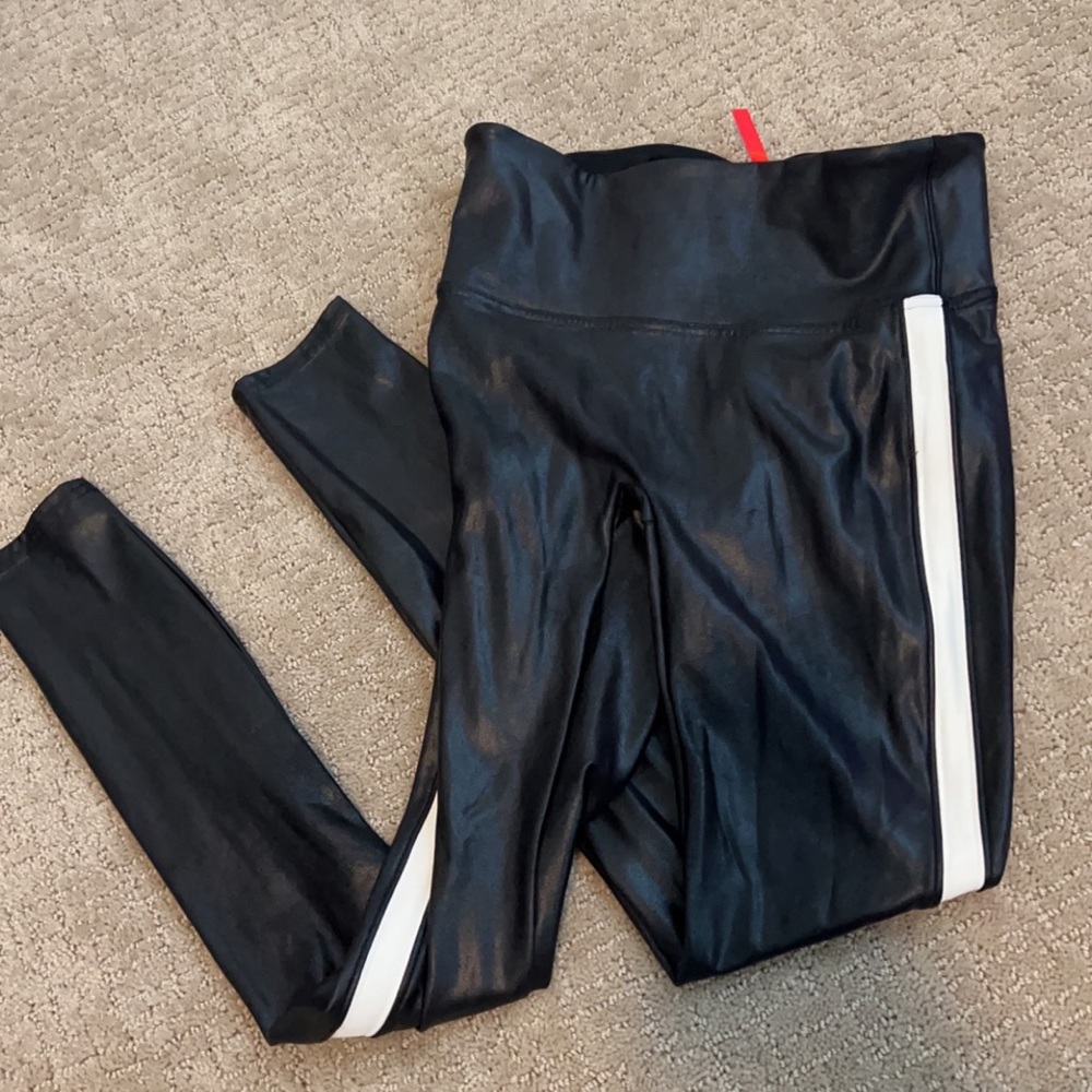 Spank Faux Leather Side Stripe Leggings Sz M